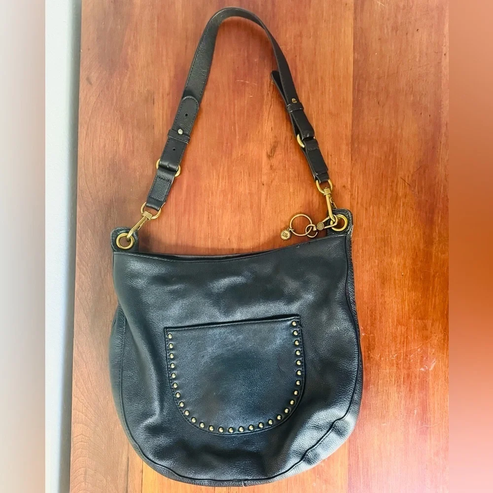 The Sak Zinnia Studded Black Leather Shoulder Bag/ Hobo/ Satchel/ Purse